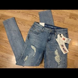 Vanilla star womens jeans ripped beaded size 3 new